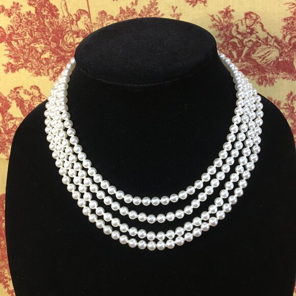 Faux 4 Layered White Pearl Necklace - Picture 1 of 2